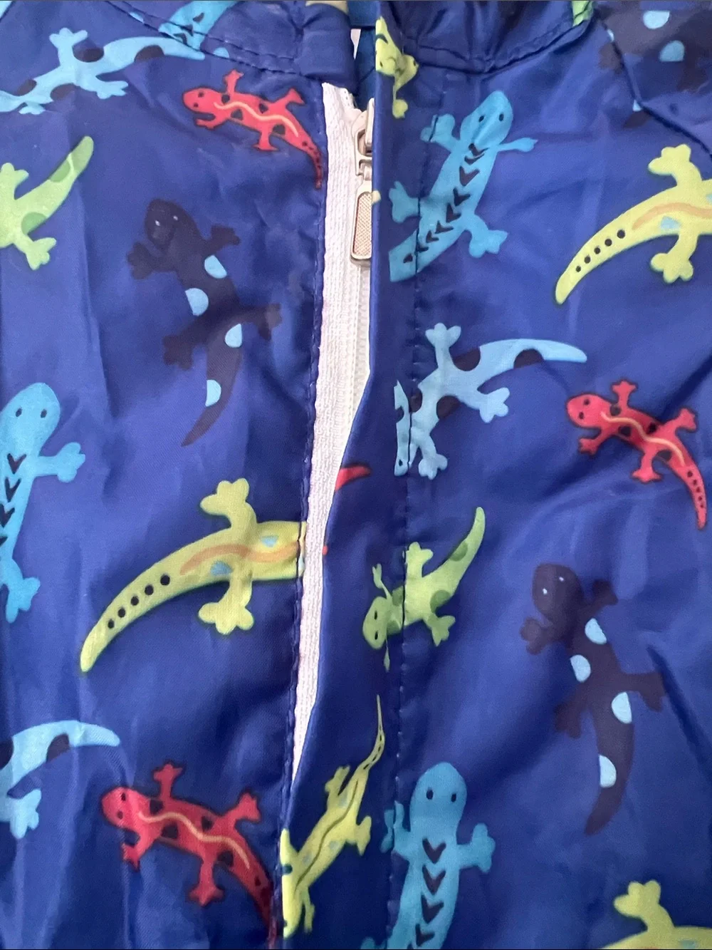 Navy Blue Lizard-Print Hooded Kids Raincoat